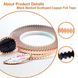 Black Backed Double Edged Scalloped Copper Foil for Stained Glass Project, DIY Crafting (1/4 Double Scalloped)