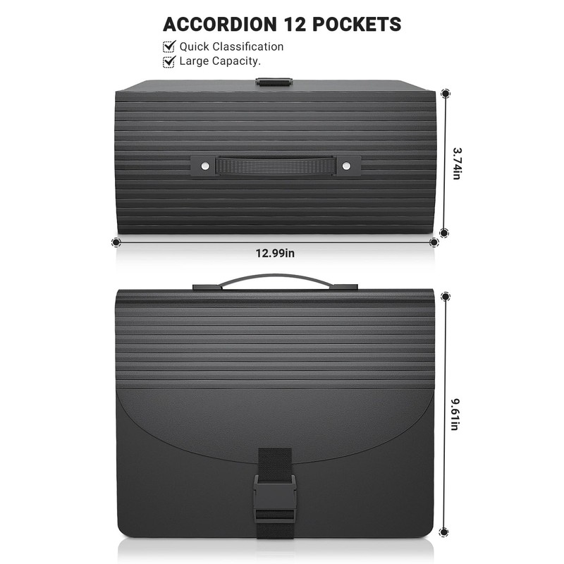 Vanulee File Organiser Box File Folder,13 Pockets Document Organiser Concertina