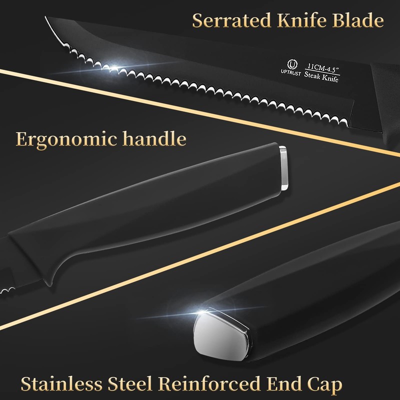 UPTRUST Steak Knives Set of 6, High-Carbon Stainless Steel Serrated