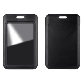 Sliding ID Badge Holder Black ABS Work Name Card Holder Vertical Plastic Card Case Protector Pouch with Clear Window for Office School ID Credit Cards Proximity Key Cards Driver’s Licenses Passes