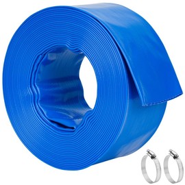 LINEX 3 IN x 50 FT Pool Backwash Hose - Heavy Duty Pool Pump Drain Hose Flat PVC Swimming Pools Hose for Sump Pump Discharge, Sand Filter Waste & Water Drainage, with Clamp (Blue)