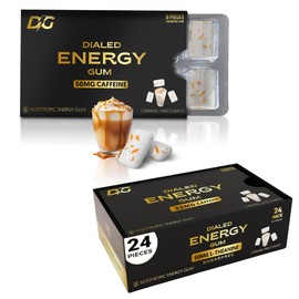 Dialed Energy Caffeine Gum (24pc) | 50mg Caffeine | Sugar Free Aspartame Free Gum with L-theanine + Taurine + Vitamin B12 + B6 | Nootropic Energy & Focus Supplement - Xylitol Gum | (Caramel Macchiato)