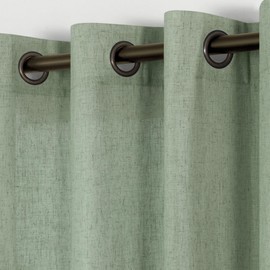 KOUFALL Sage Green Curtains 84 Inches Long,Sheer Linen Boho Grommet Cottage Core Curtains for Living Room Bedroom Dining Room,Light Green