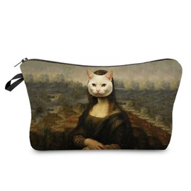 Livel lhood Mona Lisa Cat Makeup Bag Cute Small Organizer Zipper Pouch Mona Lisa Cat Coametic Bag Birthday Present for Women Friends