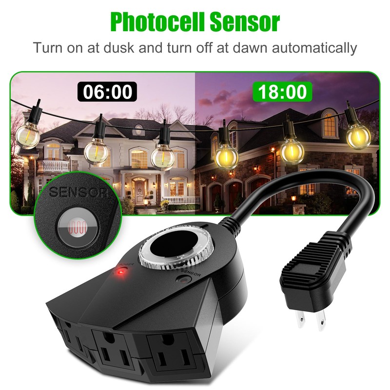 Outdoor Light Timer Waterproof, 24 Hours Plug in Timer with