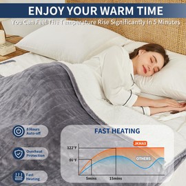 Heated Electric Blanket Blanket - Electric Throw Blanket 100"x90" for Bed- Heated Blanket with 5 Heating Levels& 4 Hours Auto Off for Couch Home Office - Soft Heating Blanket for Full Body(Grey)