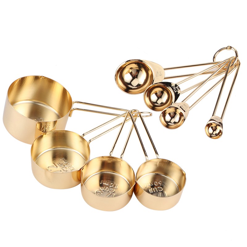 8Pcs Stainless Steel Measuring Cup Spoon Set with Scales Home