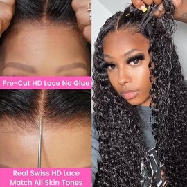 Wear and Go Glueless Wig Human Hair Pre Cut Lace Wigs Pre Plucked Natural Hairline Curly Human Hair Wig Bleacheted Knots Upgraded 4x4 HD Lace Wig 150% Density 26 Inch Natural Colour