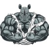 AK- Intense Aggressive Agitated Buff Muscular Body Builder Rhino Cartoon