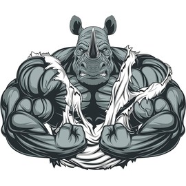 AK- Intense Aggressive Agitated Buff Muscular Body Builder Rhino Cartoon Vinyl Decal Sticker 5"
