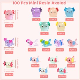 YIHXYIHX 100 Pcs Luminous Mini Axolotl Resin Tiny Axolotl Figures Ornament Glow in The Dark Miniature Resin Animals for Garden DIY Landscape Aquarium Birthday Party Decoration