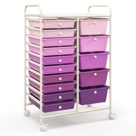 15-Drawers Utility Rolling Bedroom Multi Organizer Storage Office Cart 4-Wheels