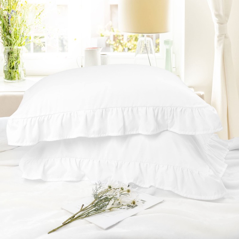 PiccoCasa Brushed Ruffle Pillowcases 2 Pack, Soft Breathable Pillow Covers