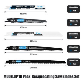 MUOZLOP 10 Pack Reciprocating Saw Blades Set， High Carbon Saw Blades，Metal and Woodcutting Saw Blades (10)