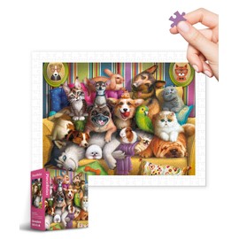 PieceRelax Plastic Jigsaw Puzzles for Adults 300 Pieces - Image World - Cute Pet Portrait Most Satisfying Table Games and Gifts No Puzzle Mat Required [H3566]