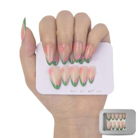 Rexmore Handmade Press On Nails, Medium Long Almond Handcrafted 10 Pcs Unique Reusable Acrylic False Nails Kit for Women Girls, Nail Tip French Salon Design