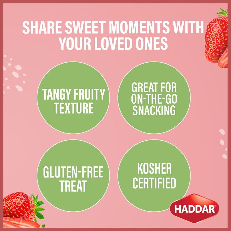 Haddar 100% Fruit,. Strawberry Fruit Leather Bars (Box of 55)