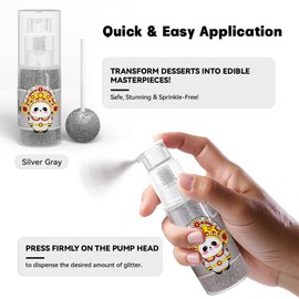 Edible Glitter for Cocktails, Edible Glitter Spray, 10g Edible Luster Dust for Cakes, Edible Shimmer Powder for Drinks, Cupcakes, Strawberries, Chocolate (Silver Gray)