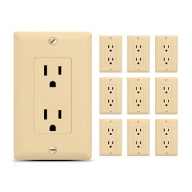 TOPELER Decorator Wall Outlets, 15A 125V Standard Electrical Receptacle Outlet, 2 Pole 3 Wire, Non-Tamper Resistant, NEMA 5-15R, Self-Grounding Residential Grade, UL Listed, Gold, 10Pack