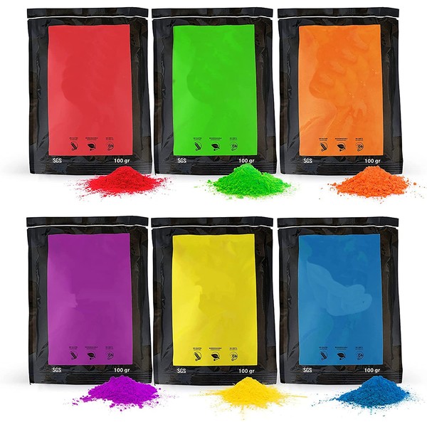 ANFEL Holi Coloured Powder - 600 g Pack - 6 Bags of 100 g - 6 Colours