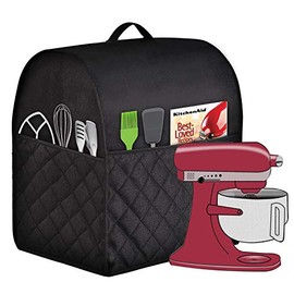 HOHUO Stand Mixer Dust-proof Cover for KitchenAid Mixer，Multi Pockets for Various Kitchen Appliance Accessories，Water-resistant，Easy Cleaning (Black, Fit for Tilt Head 4.5-5 Quart)
