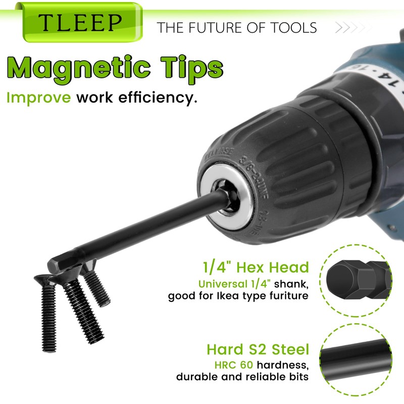 TLEEP 22Pcs Allen Wrench Drill Bit Set 5/16-5/64 1.5MM-12MM, 100MM