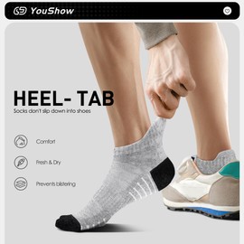 YouShow Trainer Socks for Men 12-14 Cushioned Cotton Athletic Anlke Socks Size 13 Cushioned Running Walking Sock Mens Size 15 Moisture Wicking 8 Pairs Light Grey