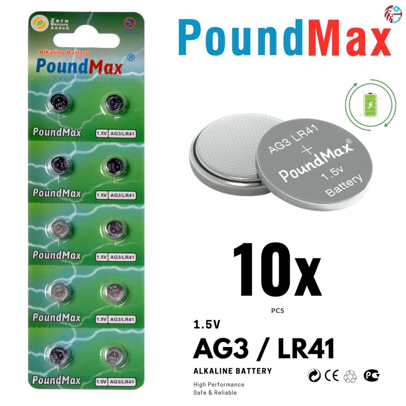 PoundMax AG3 LR41 Batteries 1.5v Alkaline Button Cell Battery -