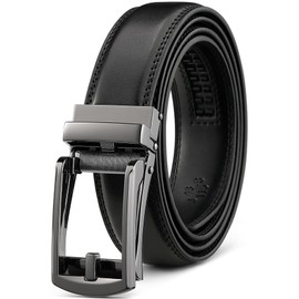 Founders & C Mens Ratchet Belt Leather Comfort Click 1 1/4" with Slide Buckle, Casual Dress Belt Adjustable (Gun/Black, 32" to 38" Waist Adjustable)