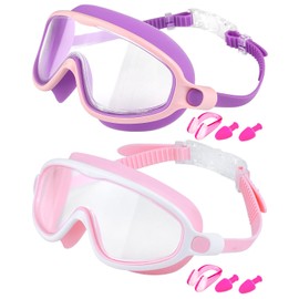 Rantizon Kids Swim Goggles 2 Pack, Wide View Swimming Goggles for Child 3-15, Anti Fog&UV No Leaking Goggles for Boys Girls