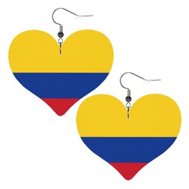 Colombia Flags Of Countries Faux Leather Earrings For Women Lightweight Heart Dangle Earrings Gift