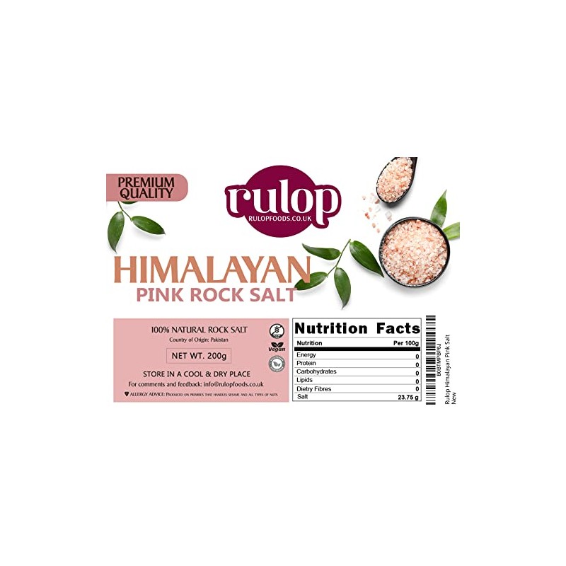 Rulop Himalayan Pink Salt 200g, Vegan Himalayan Rock Salt, 100%