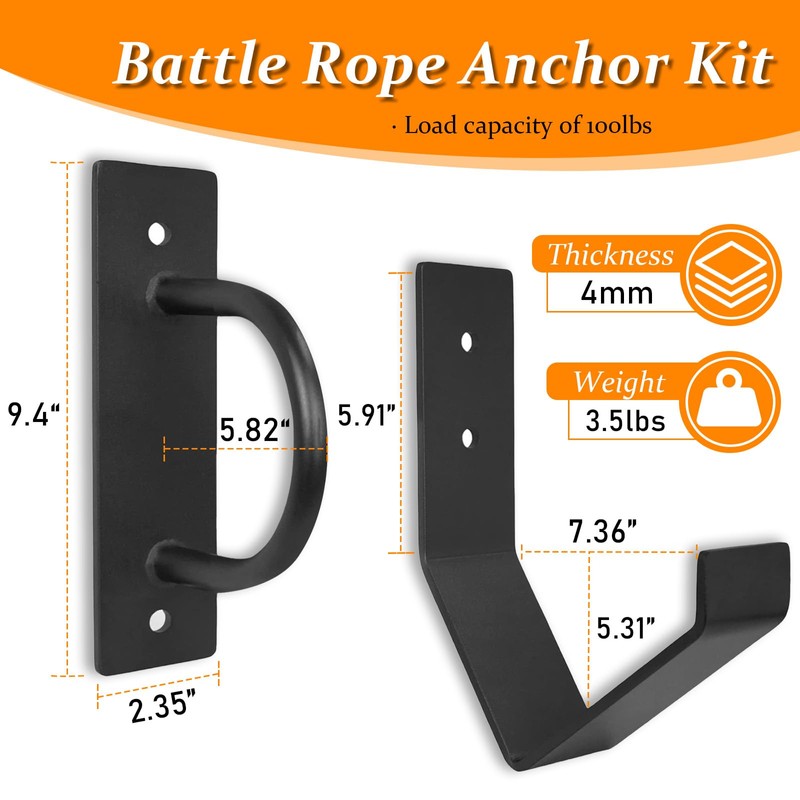 Mibcocny Battle Rope Anchor Kit Wall Mount, Set With Workout