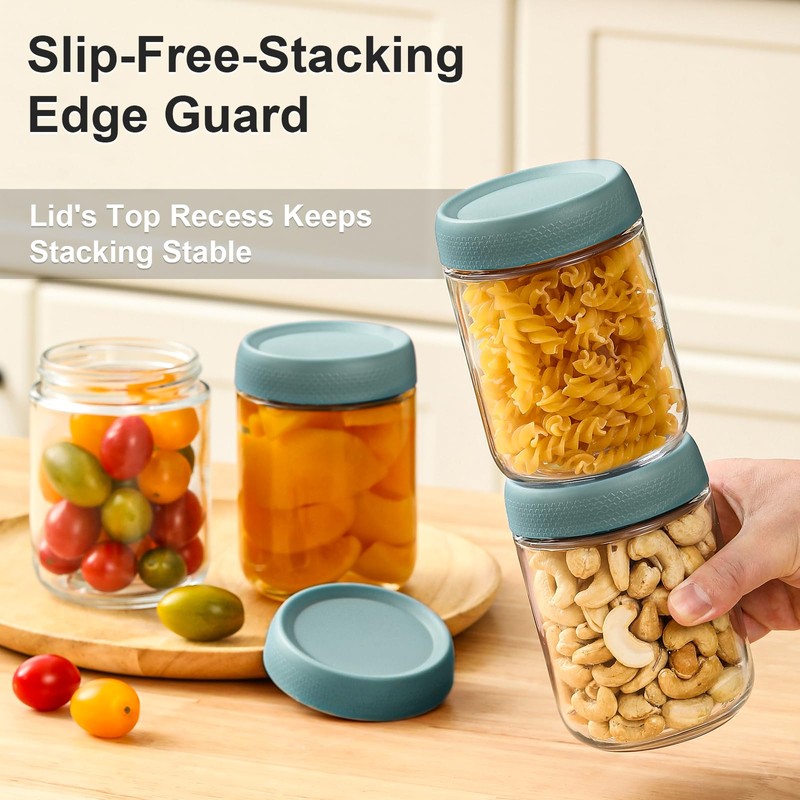 NETANY 6-pack 16oz Glass jars with Airtight Lids, Overnight Oats