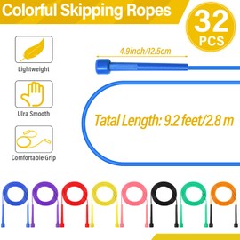 Xinnun 32 Pcs PVC Jump Ropes for Fitness 9.2 ft Adjustable Skipping Rope Versatile Unbreakable Rope with Plastic Handle for Women Men Endurance Training Cardio Exercise Workout(Bright Color)