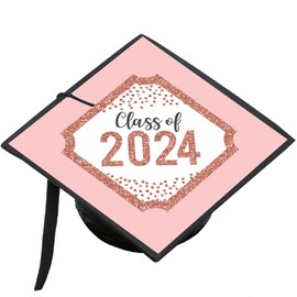 Big Dot of Happiness Rose Gold Grad - 2024 Graduation Cap Decorations Kit - Grad Cap Cover