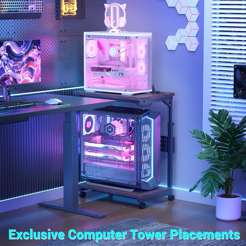 Besiost Computer Tower Stand with Power Strips, Height Adjustable PC