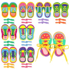Capoda 9 Sets Kids Lacing Cards Shoe Trying Practice for Kids Shoelace Threading Teaching Toys Wooden Learn to Tie Shoes Toys with 18 Laces for Toddlers Develop Imagination Early Education Supplies