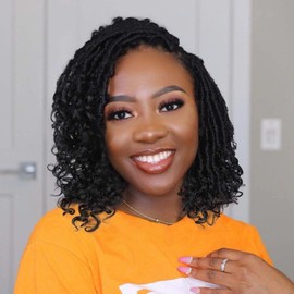 WIGER Goddess Dreadlock Crochet Hair Pre Looped Soft Faux Locs Twist Hair Extension for Black Women Afro Curly Crochet Braids Synthetic Hipple Dreads Hair Bundle (8 Inch, 8 Packs, 1B)