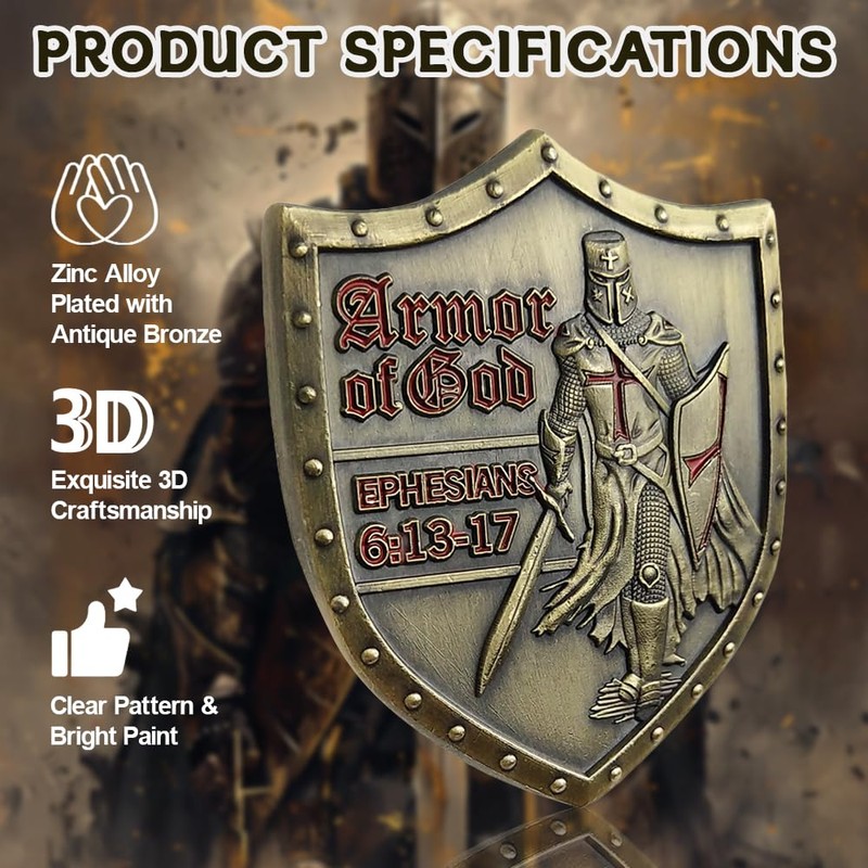 RYUKENLM Pack of 5 Armor of God Christian Challenge Coin