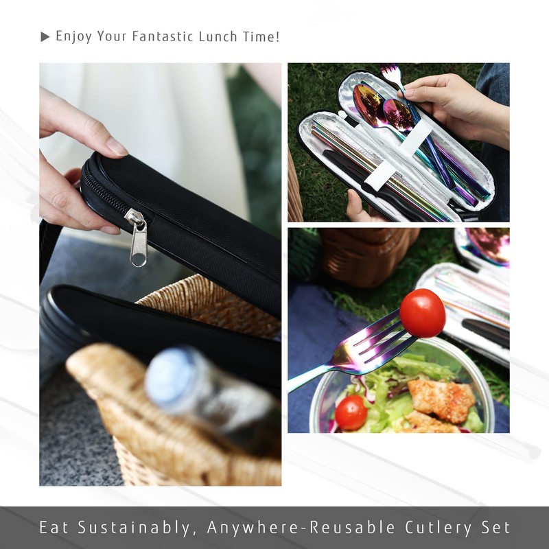 hecef Reusable Stainless Steel Travel Cutlery Set with Case –