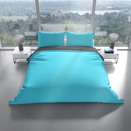 Leonado Vicenti Microfibre Bed Linen 135 x 200 cm Duvet Cover 80 x 80 cm Pillowcase Plain Petrol Silver Reversible Bed Linen Soft and Easy Care with Zip