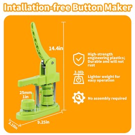 MK.Bear Button Maker Machine 25mm (1 in) DIY Gift, Installation-Free Pin Maker Machine, Pin Badge Button Press Machine with Free 500pcs Button Parts&100pcs Pictures&Circle Cutter&Magic Book(Green)