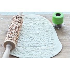OLETNY Embossed Rolling Pins, 3D Rolling Pin Pattern with Design Homemade, Suitable for Cookies, Baking, Holiday, Festival, Family, Mother, Friends (Merry Christmas)