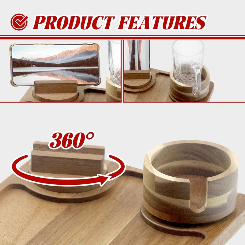Couch Arm Table, Acacia Wood Sofa Arm Tray Clip on