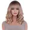 BERON 14 Inches Ombre Blonde Wig with Bangs Short Curly