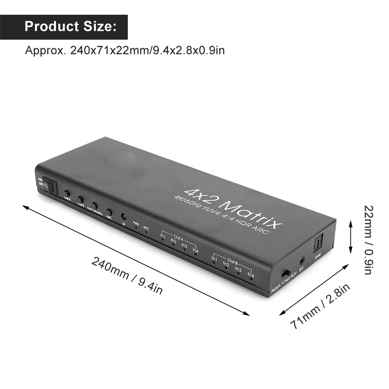 4x2 4K 60Hz HDMI 2.0 Matrix Switcher Splitter Adapter YUV4:4:4