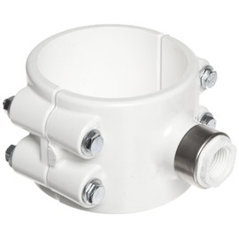 Spears 467E-SR Series PVC Clamp-On Saddle with EPDM O-Ring, Zink Bolt, Stainless Steel Reinforced Outlet, Schedule 40, White, 2" IPS OD x 1" NPT Female