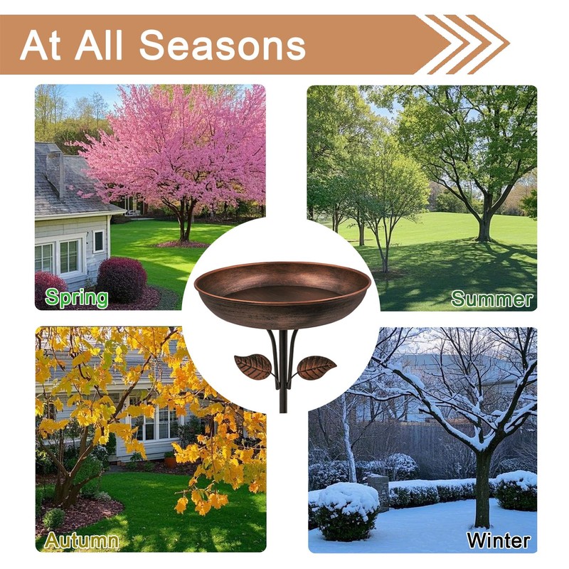 OUISJYER Metal Bird Bath for Outdoors, 12" Dia Bowl with