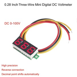 Greluma 4pcs 0.28" Mini Digital DC Voltmeter Three Core 0V-100V Mini DC Voltmeter Voltage Tester - Red Color Display